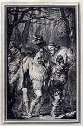 聖ユリアンの祈り。ジャン・ド・ラ・フォンテーヌの「Tales et nouvelles en vers」（アムステルダム、1776年）の中で、P.P.Choffardが描いている。