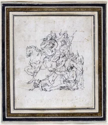 ピエール・ピュジェ（1620-1694）による「アレクサンドルとディオゲネス」の準備図（紙にインク、ペン）