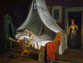 ピエール・ロッシュ・ヴィニュロン（1789-1872）による絵画「ダンスからの帰還」、油彩・キャンバス、24,4x32,5 cm、フランス