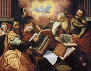 4人の福音書記者 - Pieter Aertsen, dit Lange Pier (1508-1575).木に油彩、約1560-1565年。寸法：113x143cm美術史博物館、ヴィエンヌ