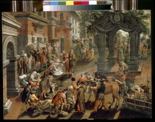 使徒ペテロとヨハネ。 （使徒ペテロとヨハネ）。 Pieter Aertsen (1508-1575) による絵画、木に油彩