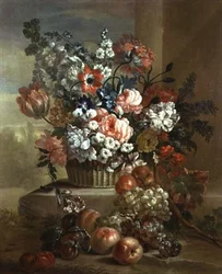 花と果物のバスケットの静物（81024のペア）