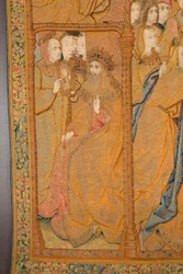 フランダースのタペストリー。 告知。 詳細、c.1502-04（金、銀、絹、羊毛）
