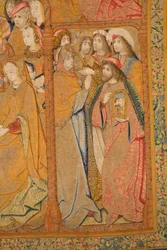 フランダースのタペストリー。 告知。 詳細、c.1502-04（金、銀、絹、羊毛）