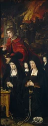 2人の女性と2人の祈っている女の子と一緒の福音伝道者聖ヨハネThe Last Judgement triの右パネル