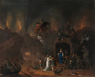 「地獄のオルフェウスとエウリュディケ」 (地獄のオルフェウスとエウリュディケ) Pieter Fris (1627-1706) 作 1652 Dim 61x77 cm Museo del Prado, Madrid