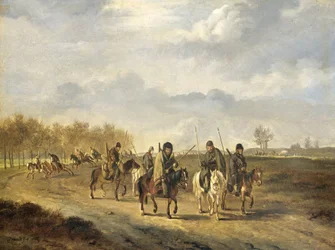 1813年、北オランダのベルゲン近くの田舎道のコサック