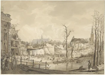 1807 年 1 月 12 日、ライデンでの火薬災害後のステーンスシューア北側の廃墟