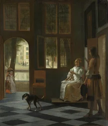 手紙を持って若者を指導する女性 1670年