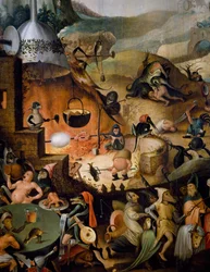 地獄、最後の審判の詳細、約1554年、ピーテル・ヒュース（約1520年～1584年）の絵画、パネルに油彩