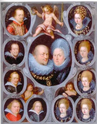 フリードリヒ1世（1557-1608）（1593-1608）とヴュルテンベルク公爵夫人シビュラと10人の子供たち