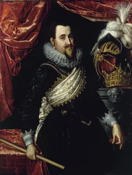 デンマーク1577-1648のクリスチャン4世の肖像、c。 1615
