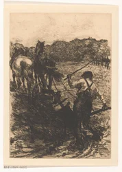 2 頭の耕馬を持つ農夫