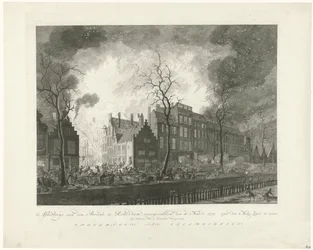 1779年、ロッテルダムのPottebakkerssteegでの火災 画像、ヴァン・デン・ブランド、ロッテルダムで11日。 1779 年 3 月。ファン デン マースのシルクが展示されています (オブジェクトのタイトル)。