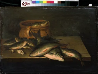「魚のある静物」 ピーテル・デ・プッター作（1600～1659年頃） 17世紀 ミハイル・クロシツキー美術館、セヴァストポリ（セヴァストポリ） ウクライナ