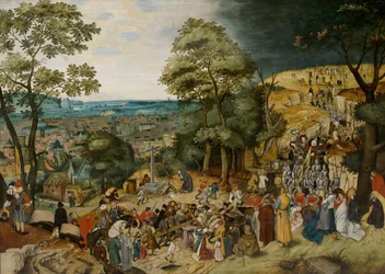 ブリューゲル、ピーター、ヤンガー（1564-1638）による十字架を運ぶキリスト。 木に油彩、1598 年から 1620 年の間、サイズ : 120x170。 ボンネファンテン美術館 マーストリヒト