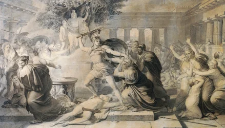 Morte de Príamo, de Pietro Benvenuti (1769-1844), impressão de pintura de 1811