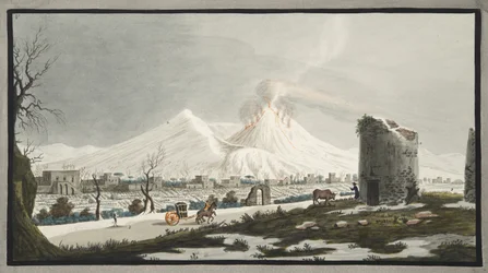 ウィリアムハミルトン卿（1730-1803）による「カンピフレグレイ：2つのシチリアの火山の観測」の雪のベスビオ、プレートV、1776年発行