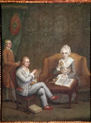 Adriana Giustinian and her son Gerolamo Ascanio taking hot chocolate (Adriana Giustinian Barbarigo and her son Gerolamo Ascanio taking a cup of chocolate) Painting by Pietro Longhi (1702-1785) 1779 approx Dim 58x45 cm Venice, Ca 
