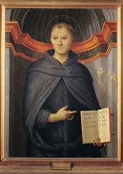 Nicolas de Tolentino (1245-1305) - Saint Nicholas of Tolentino par Perugino (c. 1450-1523)です。キャンバスに油彩、サイズ：79x62、ローマ、バルベリーニ宮殿