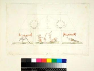 ヴィラ・マダマのヴォールト（黒チョーク、一部はペンと茶色のインク、水彩画で着色