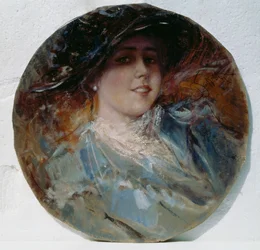 輝く笑顔、ピエトロ・スコペッタ（1863-1920）作、厚紙にキャンバスに油彩、37.5 cm