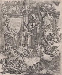 1637年、ルッカの司教としてフランシオッティ枢機卿が到着したことを記念する寓話。