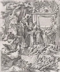 1680 年から 1700 年にかけてルッカの司教としてフランシオッティ枢機卿が到着したことを記念する寓話。