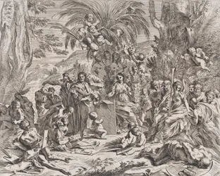 絵画のアレゴリー、中央左の子供がタブレットに絵を描いている...、1637-38。