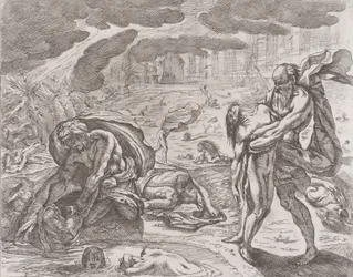 大洪水、水から引き上げられる人物、約 1640-42。