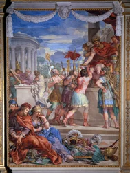 ピエトロ・ダ・コルトーナ（コルトーナの石）（1596-1669）による青銅器時代のフレスコ画「4つの時代のアレゴリー」 1637年 ピッティ宮殿パラティーナ美術館「Salle du Poele（Stanza della Stufa）」（フィレンツェ