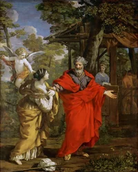 ハガルの帰還 - ピエトロ・ダ・コルトーナ（1596-1669）。1637年頃、キャンバスに油彩。寸法：124x99.5cm。ヴィエンヌ美術史博物館