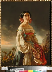 リナ・ガガリーナ王女（当時のムラヴィオワ伯爵夫人）の肖像画。 Pimen Nikitich Orlov（1812-1863）による絵画、キャンバスに油彩