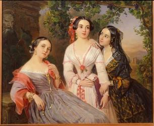 Portraits des soeurs la comtesse Elisabeth Salias de Tournemire (1815-1892), Sophia Soukhovo Kobylina (Soukhovo-Kobylina) (1825-1867) et Eudokia Petrovo Solovovo - Peinture de Pimen Nikitich Orlov (1812-1863), キャンバスに油彩