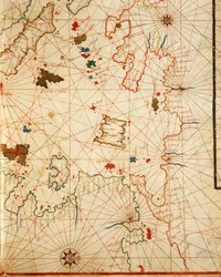 Placido Caloiro と Francesco Oliva による 6 つのチャートからなるポルトラン アトラスのペロポネソス、羊皮紙。 1646年。