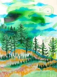 抽象的な山と森
