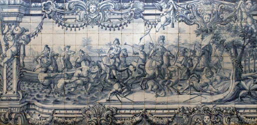 アレクサンドロス大王（紀元前356-323年）とペルシア人の戦い - リスボンのアズレージョ装飾板、1745年頃 - 国立アズレージョ博物館、リスボン（ポルトガル）
