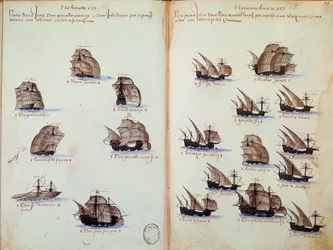 マニュエル1世（1469-1521）の下でのポルトガルの艦隊を表す「Memorials of armadas of the King Manuel I (1469-1521)」の原稿ページ
