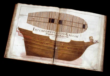 海軍建築：マヌエル・フェルナンデスの建築論文集（Livro de Tracas de Carpintaria）のページ：船の切断