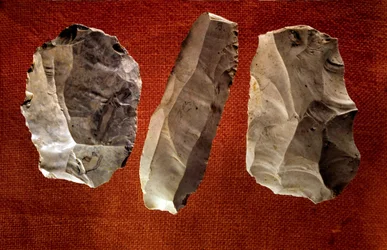 先史時代：磨かれていない彫刻入りの斧。新石器時代。サン・ジェルマン・アン・レイ国立考古学博物館