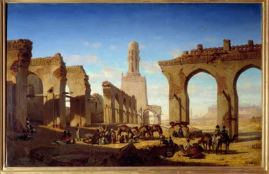 カイロのカリフ・アル・ハキームのモスク跡 プロスペル・マリルハット（1811-1847）の絵画 19世紀 日。0.84×1.3m