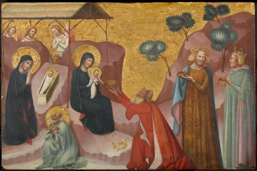 キリスト降誕とマギの礼拝、1325～1330年頃（パネルにテンペラと金箔）