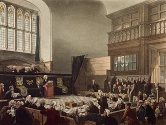 JC Stadler（fl.1780-1812）によって刻まれた &39;The Microcosm of London&39;のウェストミンスターホールの行政裁判所。 R.アッカーマン（1764-1834）1808（アクアチント色）