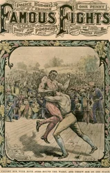 両腕を腰に巻いて彼を捕まえ、c1890-c1909のステージに投げました。