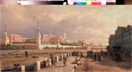 モスクワのソフィア堤防からのクレムリンの眺め - Pyotr Petrovich Vereshchagin (Pyotr Vereshchagin) (1836-1886) による絵画、キャンバスに油彩