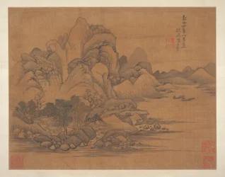 風景（アルバムリーフ、絹本、墨、彩色）
