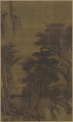 寺院と旅行者のいる風景
