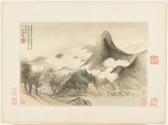 1674年と1677年に描かれた巨匠の風景画（12葉のアルバム、紙にインクと彩色）