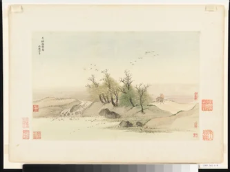 1674年と1677年に描かれた巨匠の風景画（12葉のアルバム、紙にインクと彩色）