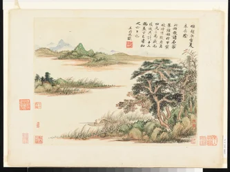 1674年と1677年に描かれた巨匠の風景画（12葉のアルバム、紙にインクと彩色）